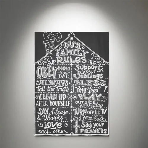 GADGETS WRAP Canvas Gallery Wrap Framed for Home Office Studio Living Room Decoration (11x14inch) - Family Rules Chalk Board Vector