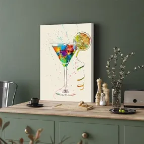 GADGETS WRAP Canvas Gallery Wrap Framed for Home Office Studio Living Room Decoration (11x17inch) - Cocktail Drinks Glass Watercolor 6