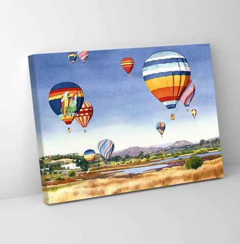 GADGETS WRAP Canvas Gallery Wrap Framed for Home Office Studio Living Room Decoration (11x9inch) - Balloons Over San Elijo Lagoon Encinitas