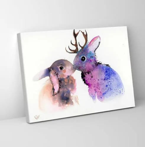 GADGETS WRAP Canvas Gallery Wrap Framed for Home Office Studio Living Room Decoration (11x9inch) - Deer Bunny Love