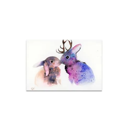 GADGETS WRAP Canvas Gallery Wrap Framed for Home Office Studio Living Room Decoration (11x9inch) - Deer Bunny Love