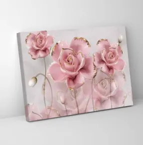 GADGETS WRAP Canvas Gallery Wrap Framed for Home Office Studio Living Room Decoration (11x9inch) - Pink & Gold 3D Floral