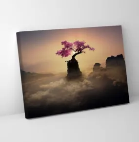 GADGETS WRAP Canvas Gallery Wrap Framed for Home Office Studio Living Room Decoration (11x9inch) - Purple Tree On Mountain Scenery