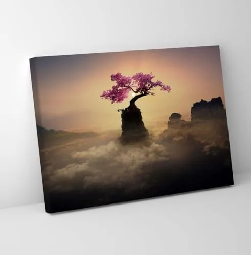 GADGETS WRAP Canvas Gallery Wrap Framed for Home Office Studio Living Room Decoration (11x9inch) - Purple Tree On Mountain Scenery