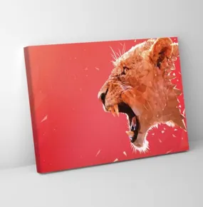 GADGETS WRAP Canvas Gallery Wrap Framed for Home Office Studio Living Room Decoration (11x9inch) - Red Lion Lowpoly