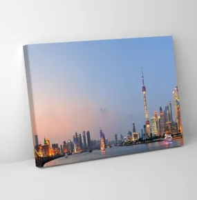 GADGETS WRAP Canvas Gallery Wrap Framed for Home Office Studio Living Room Decoration (11x9inch) - Shanghai Skyscrapers