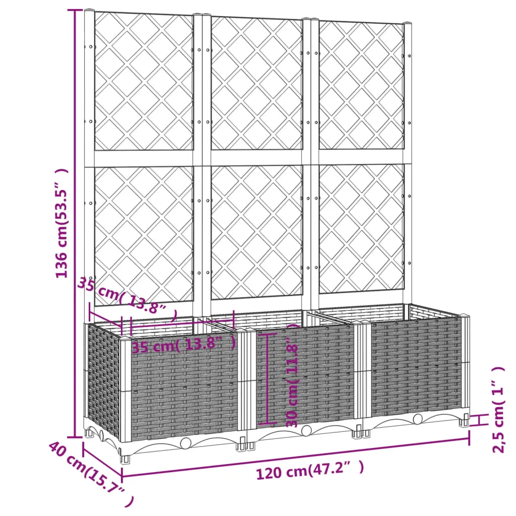 Garden Planter with Trellis Light Grey 120x40x136 cm PP