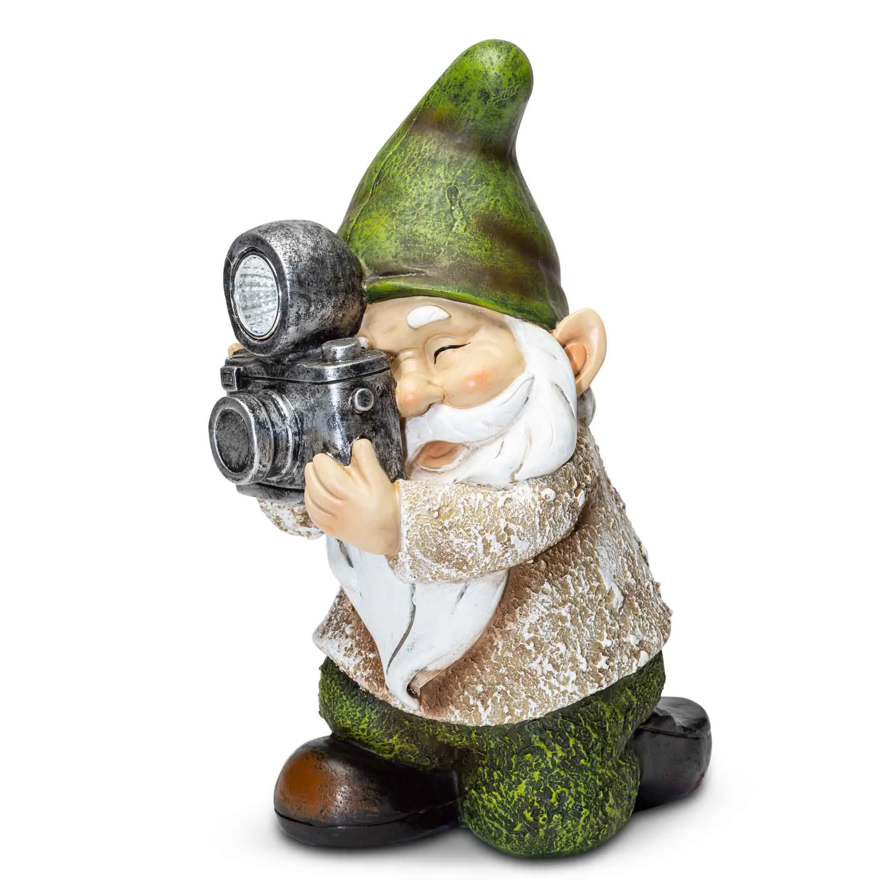 Gnome with Camera- Solar Garden Statue