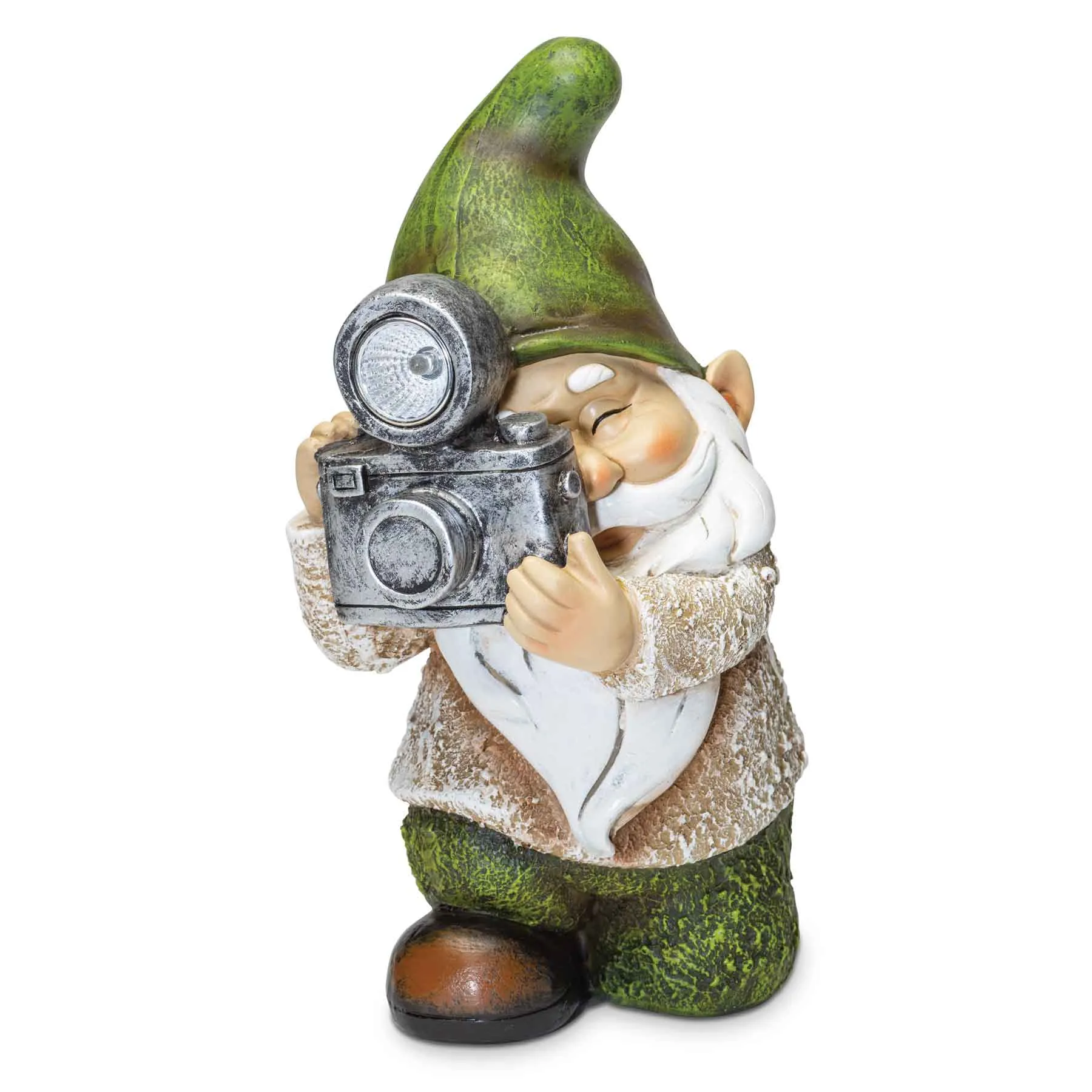 Gnome with Camera- Solar Garden Statue