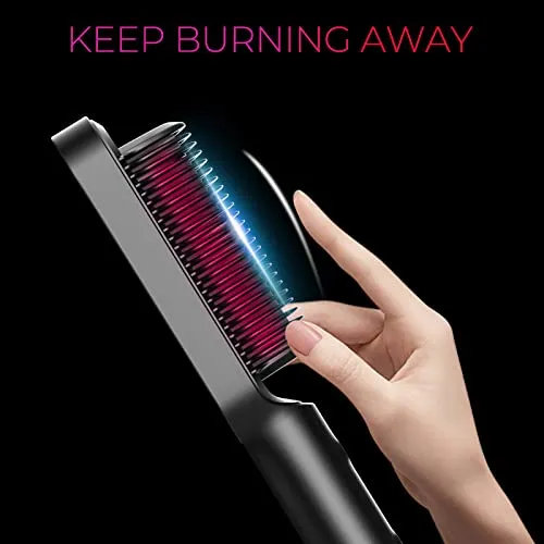 Hair Straightener Brush, TYMO Ring Hair Straightener Comb Straightening Brush for Women with 5 Temps 20s Fast Heating & Dual Voltage, Black