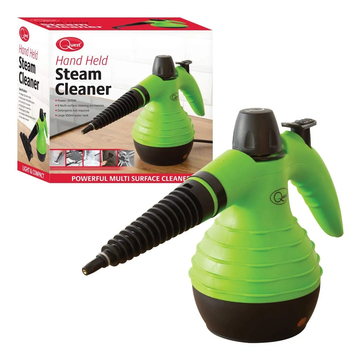 Handheld Steam Cleaner| Multi-Purpose Portable Household Cleaner| 1,000W| 0.25L Water Tank Produces Steam Up To 130°| Green