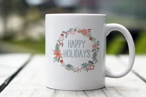 Happy Holidays Wreath Coffee Mug