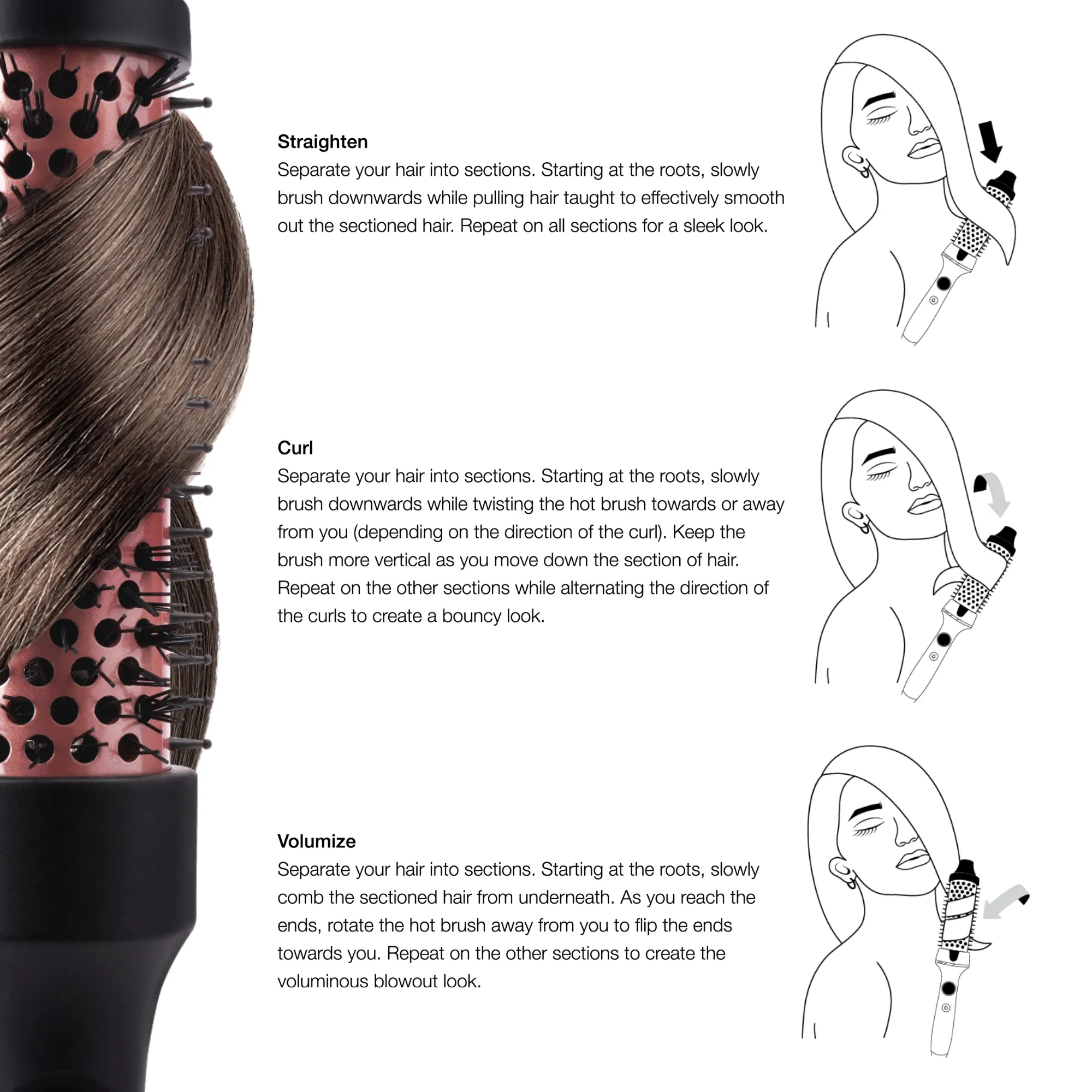 Hot & Hotter Tourmaline Ceramic Hot Styling Brush 1.25" Black