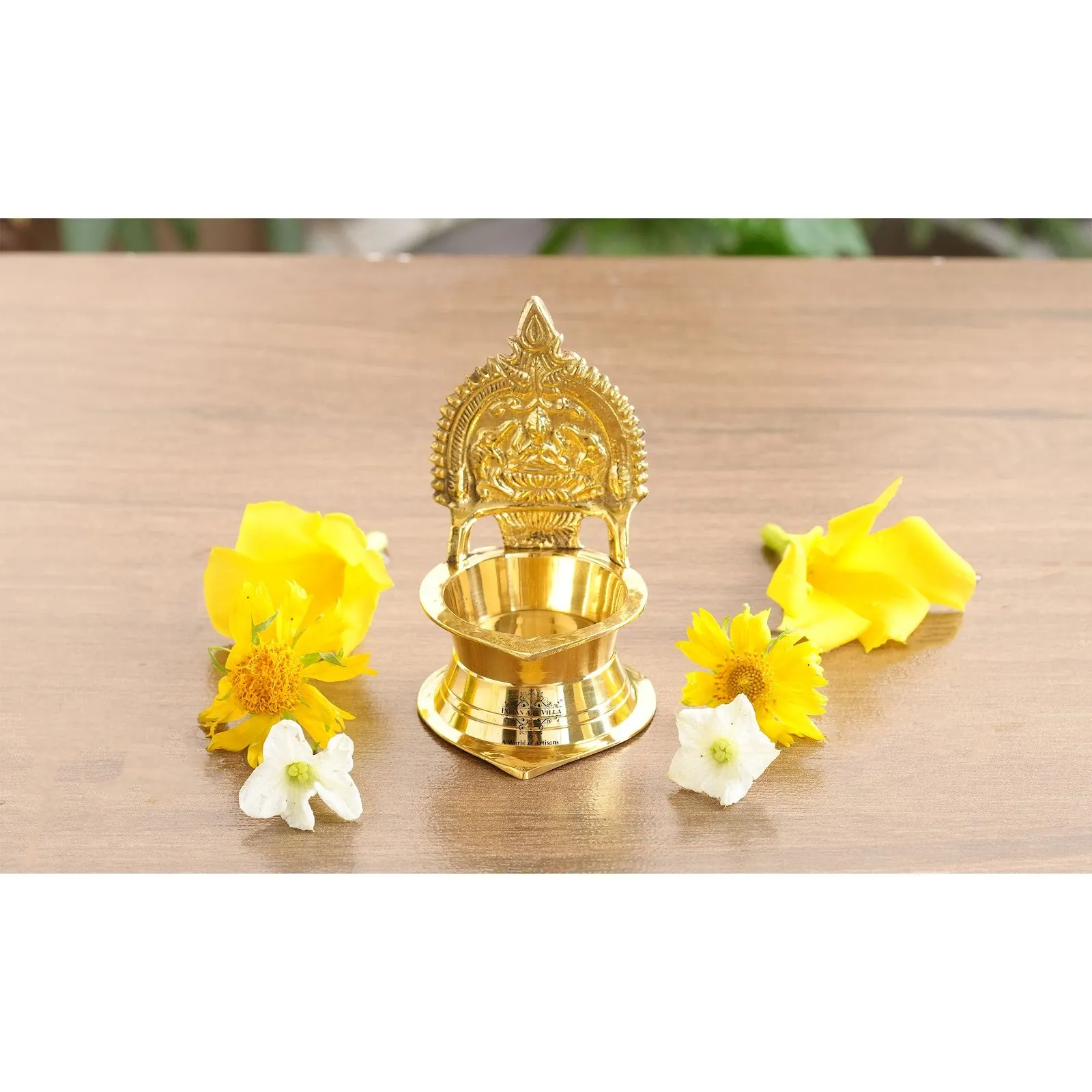 Indian Art Villa Brass Laxmi Idol Diya Oil Lamp, Handmade Deepak for Puja, Diwali Festival, and Home Decoration Set of 2