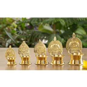 Indian Art Villa Brass Laxmi Idol Diya Oil Lamp, Handmade Deepak for Puja, Diwali Festival, and Home Decoration Set of 2