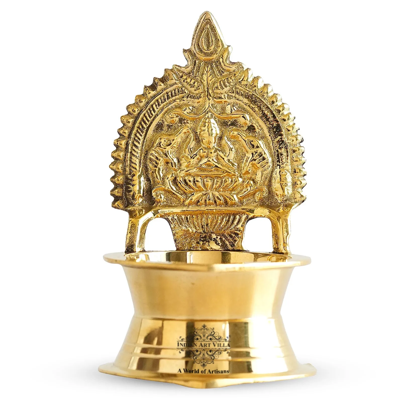 Indian Art Villa Brass Laxmi Idol Diya Oil Lamp, Handmade Deepak for Puja, Diwali Festival, and Home Decoration Set of 2