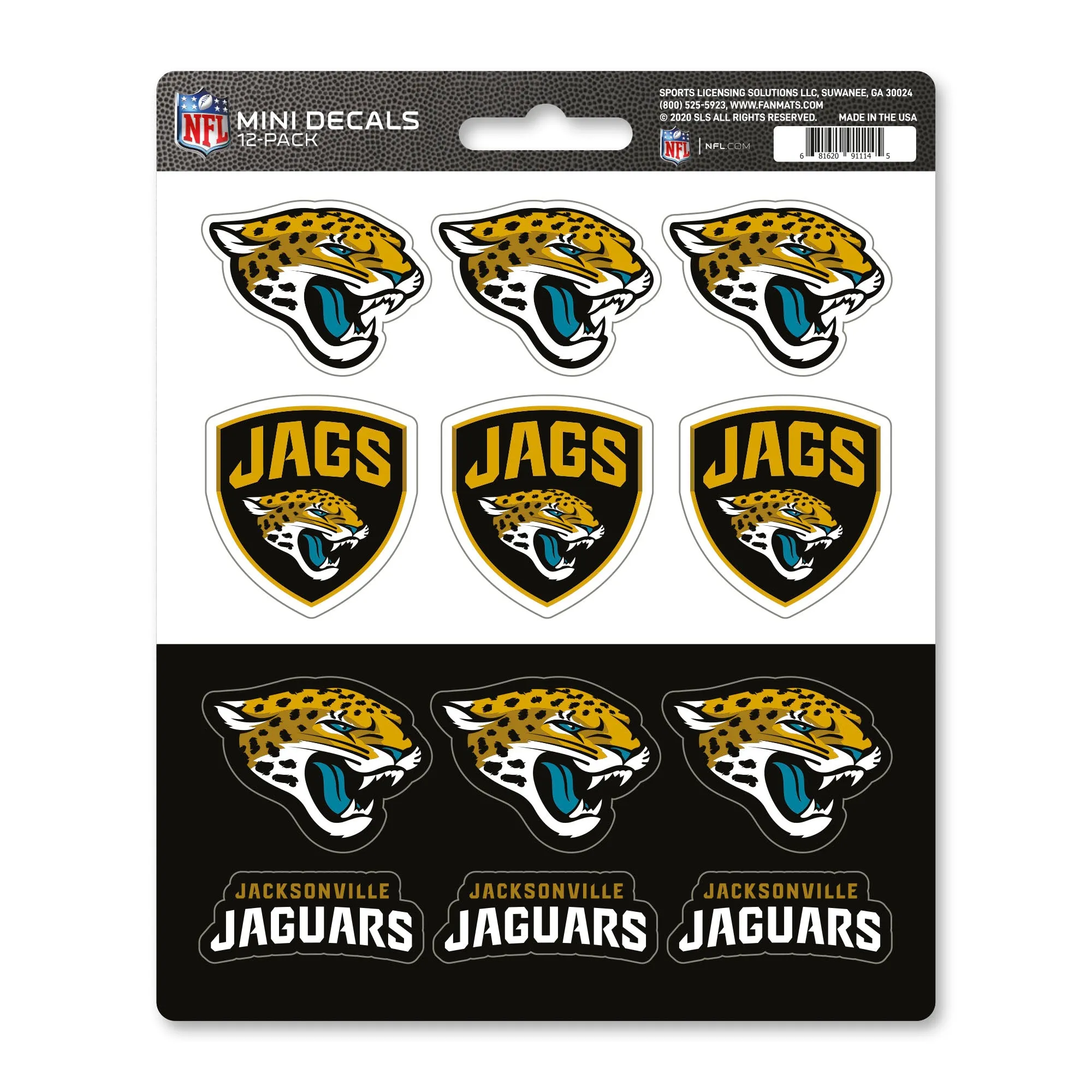 Jacksonville Jaguars 12 Count Mini Decal Sticker Pack