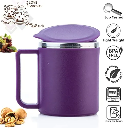 Jony Coffee Mug, Tea Cup, Stainless Steel Mug, Steel Cup with Lid (Purple, 200 ml)