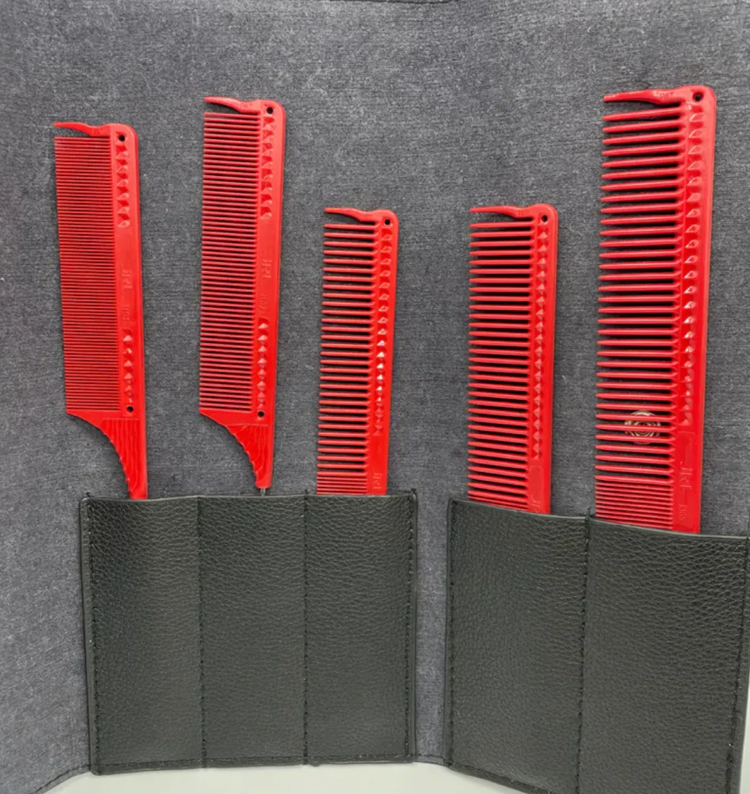 JRLprofessional Barber Red Comb Set with leather bag – 4 pcs J301, J302, J304, J202