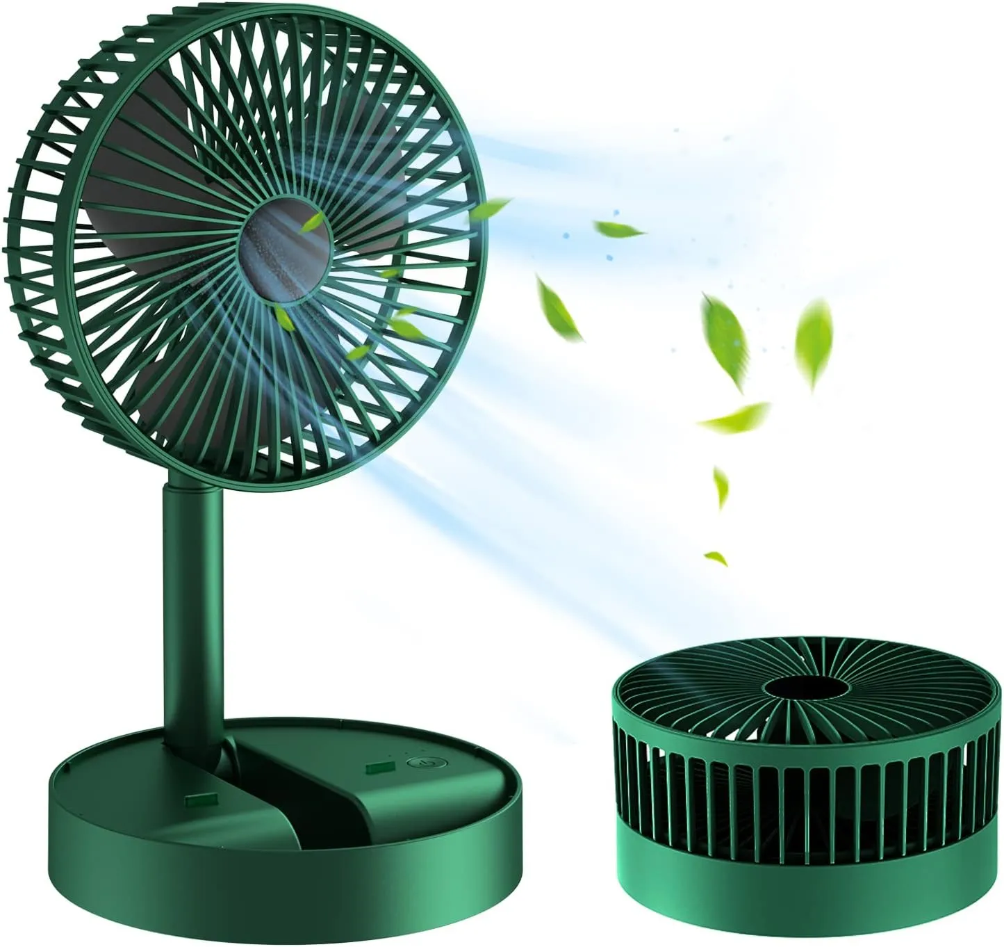 Kawachi Folding Fan Quiet 3- Speed Wind Highly Stretchable Simulated Natural Wind 180 ° Adjustment Battery Powered or USB Powered Home Desk Bedroom Portable Travel Mini Decorative Fan- KAWY-6-Green