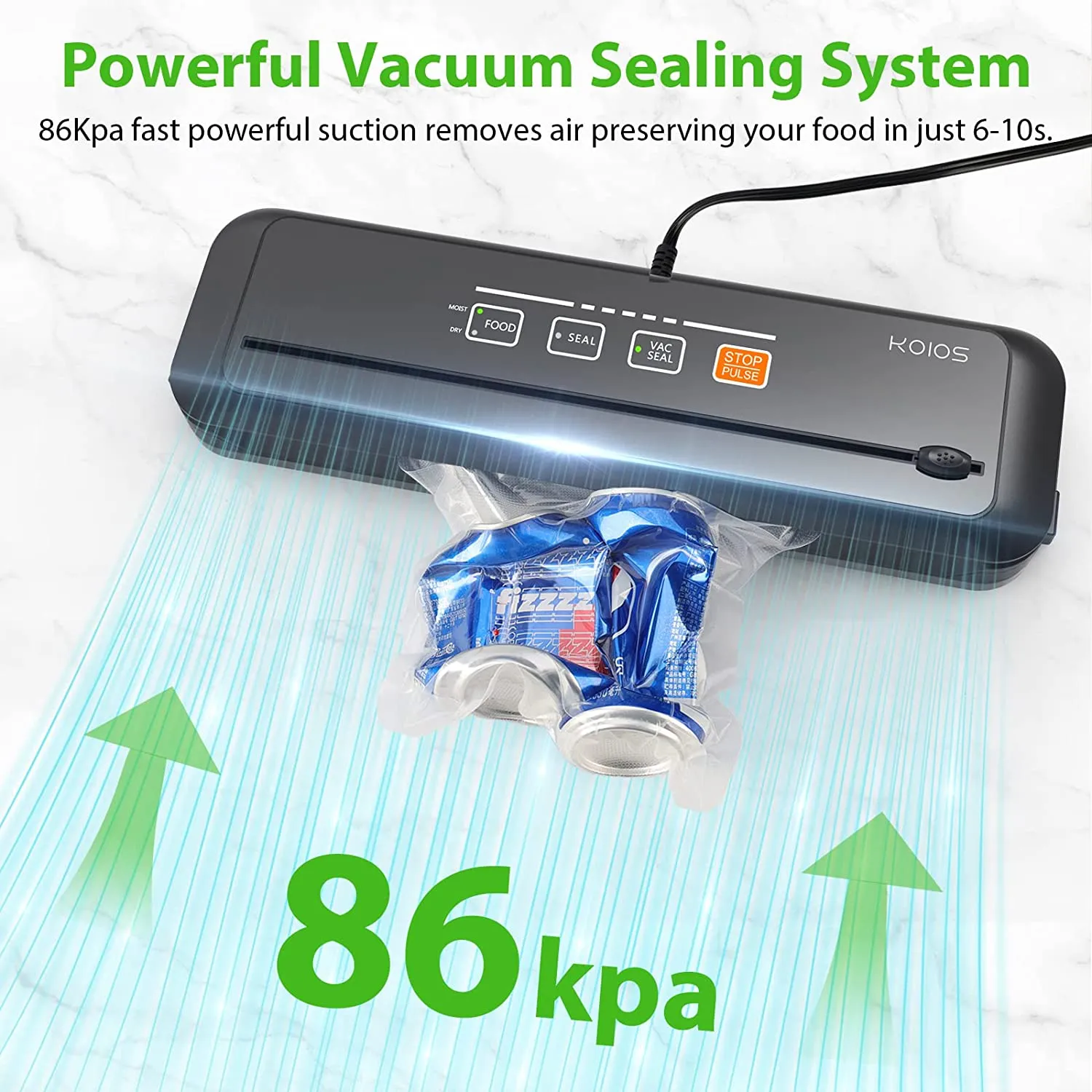 KOIOS Vacuum Sealer Machine, 86Kpa Automatic Vacuum Air food sealer/Built-in Cutter Starter Kit