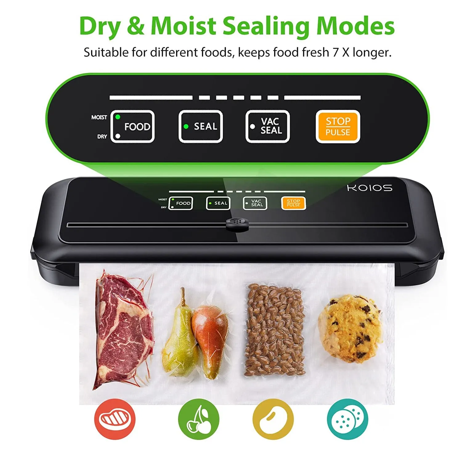 KOIOS Vacuum Sealer Machine, 86Kpa Automatic Vacuum Air food sealer/Built-in Cutter Starter Kit