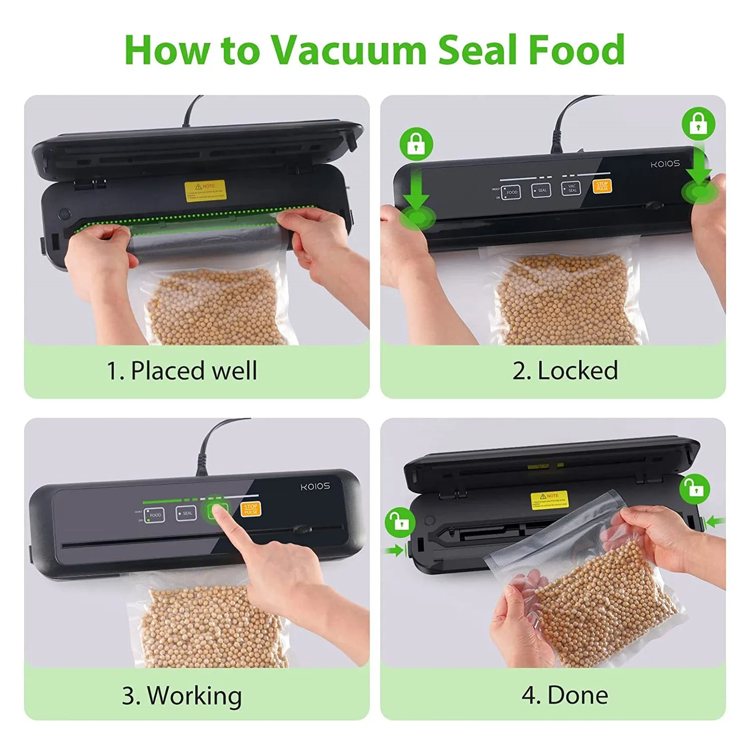 KOIOS Vacuum Sealer Machine, 86Kpa Automatic Vacuum Air food sealer/Built-in Cutter Starter Kit