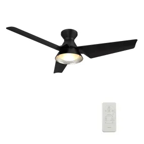 KREIS 52 inch Flush Mount 3-Blade Smart Ceiling Fan with LED Light Kit & Remote - Black/Black