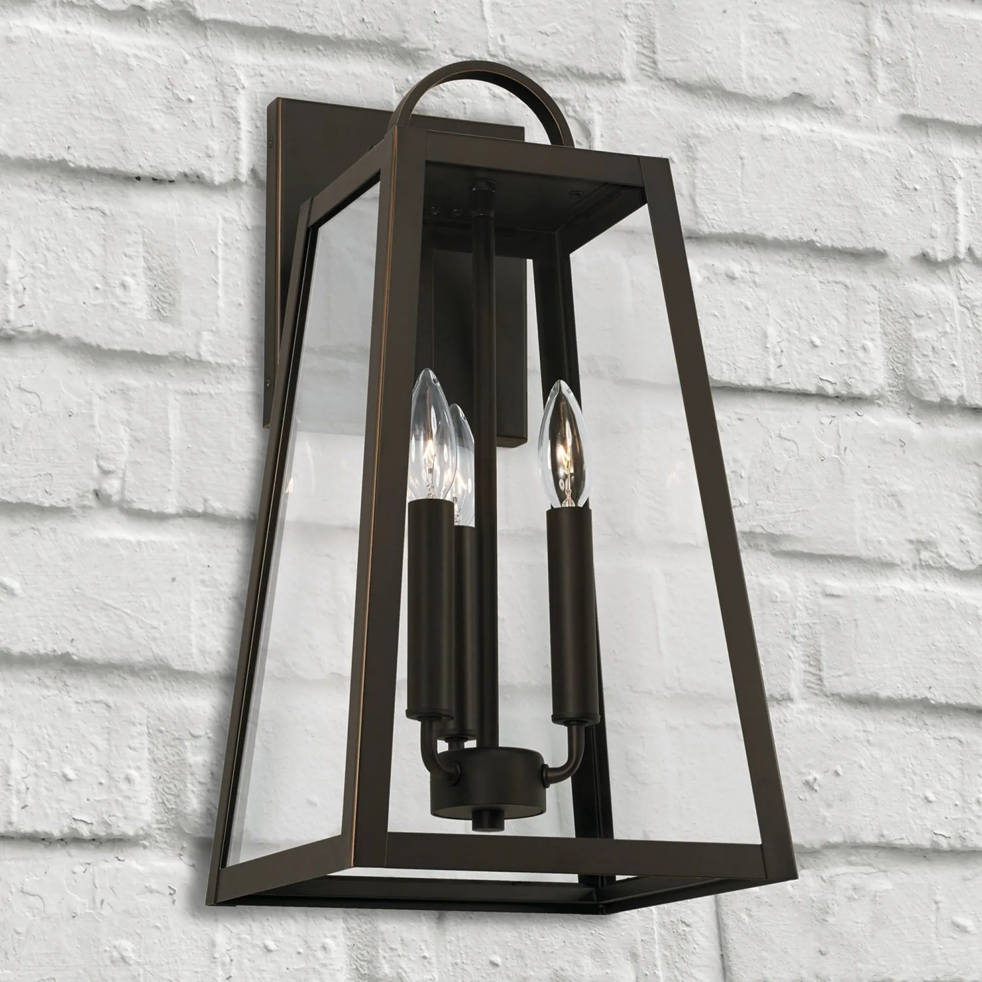 Leighton - 3 Light Coastal Outdoor Wall Lantern - 19.5" - Oiled Bronze