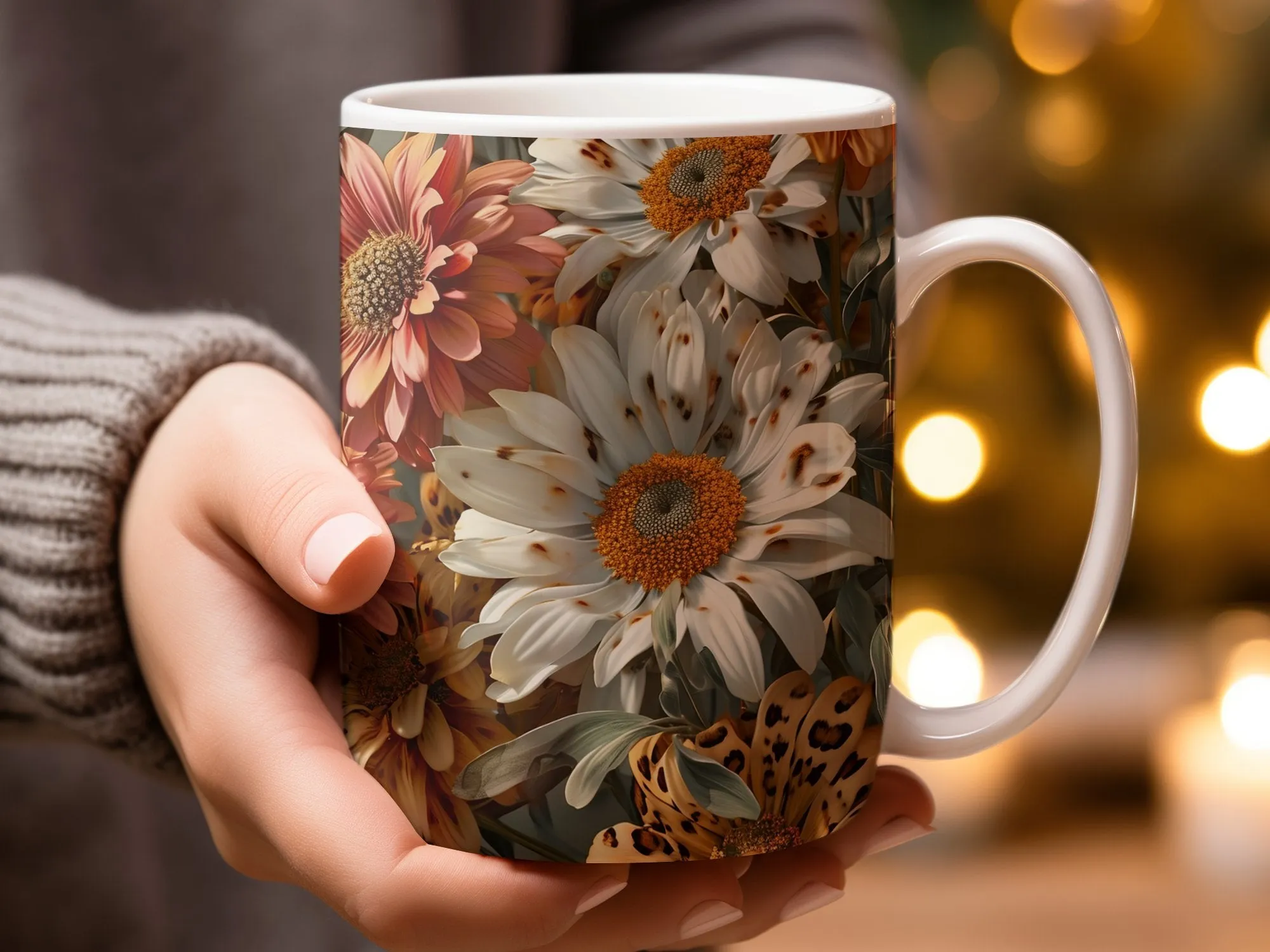 Leopard Print and Daisies Coffee Mug, Flower Mug, Leopard and Daisy, Wildflower Mug Gift for Her, Floral Gifts For Women