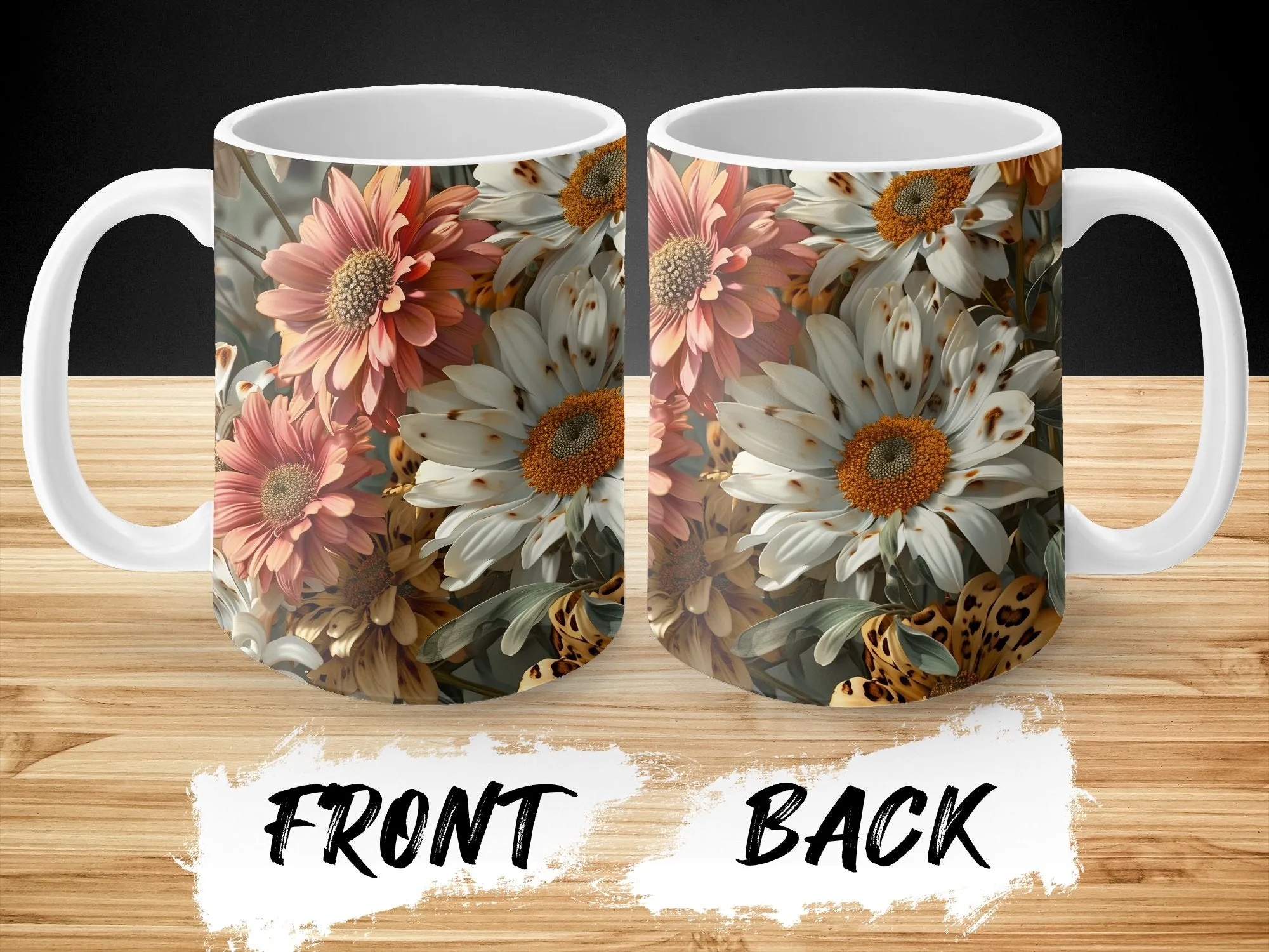 Leopard Print and Daisies Coffee Mug, Flower Mug, Leopard and Daisy, Wildflower Mug Gift for Her, Floral Gifts For Women