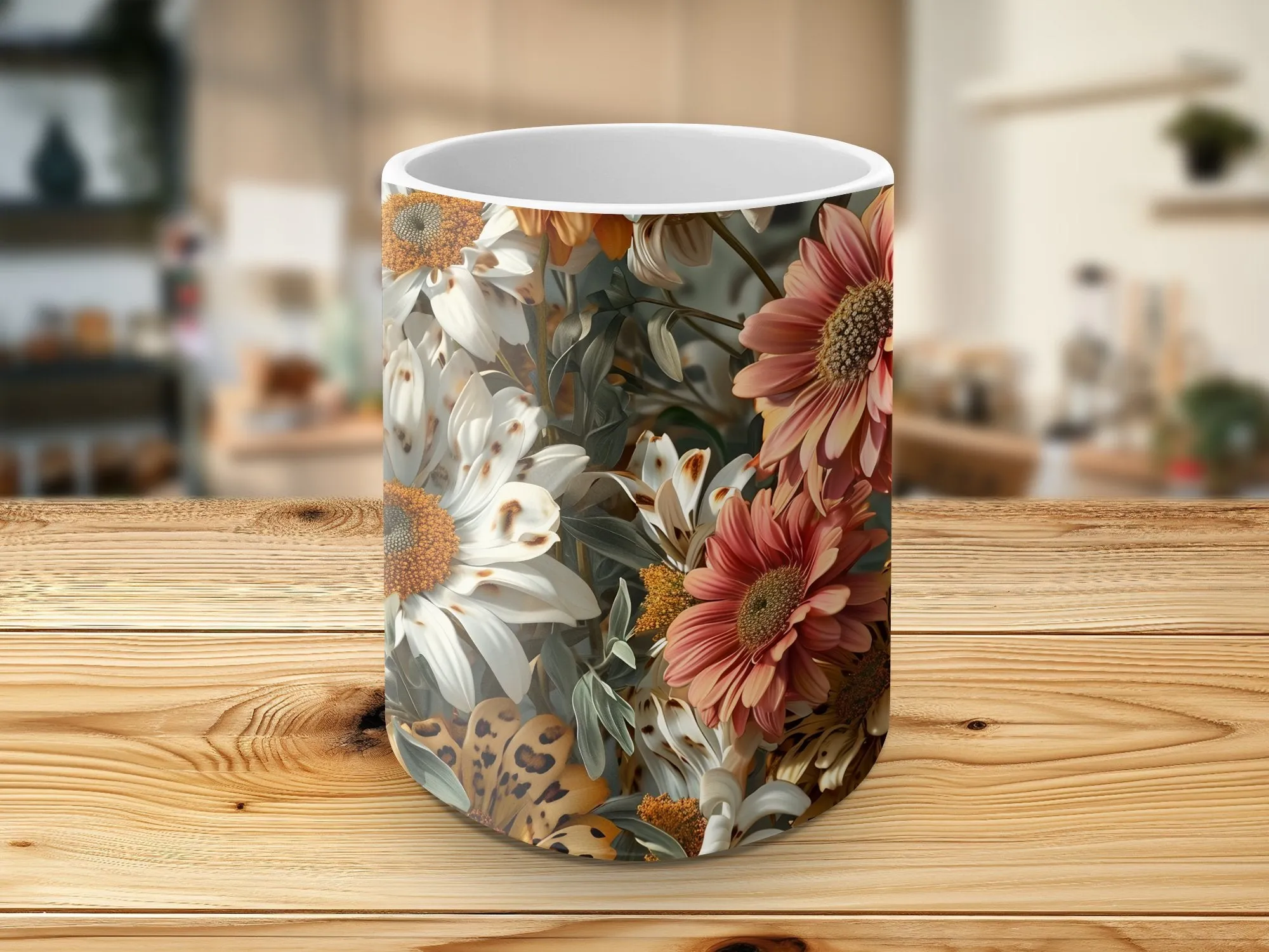 Leopard Print and Daisies Coffee Mug, Flower Mug, Leopard and Daisy, Wildflower Mug Gift for Her, Floral Gifts For Women