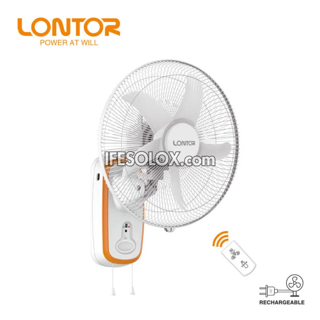 LONTOR 16" Rechargeable Wall Fan with 5-Blades, Remote and Harmonious Night Light (CTL-CF015R-16) - Brand New