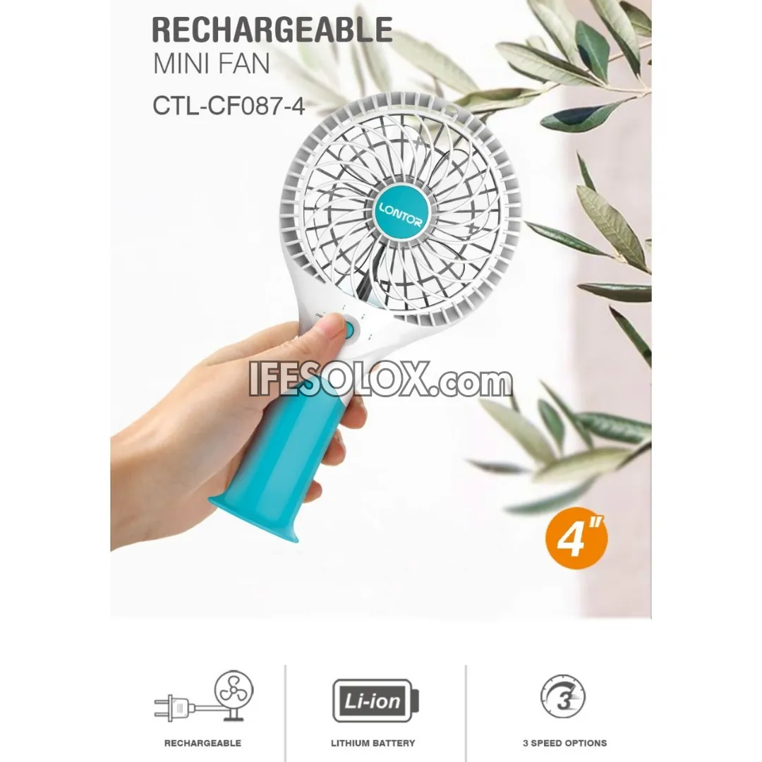 LONTOR 4" Rechargeable Portable Hand Fan with 4-Blades (CTL-CF087-4) - Brand New