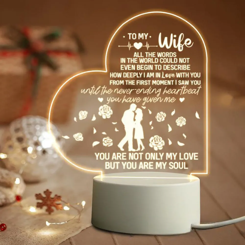 Love Expressing Acrylic Night Light Ideal Gift for Wife - USB Plugged In