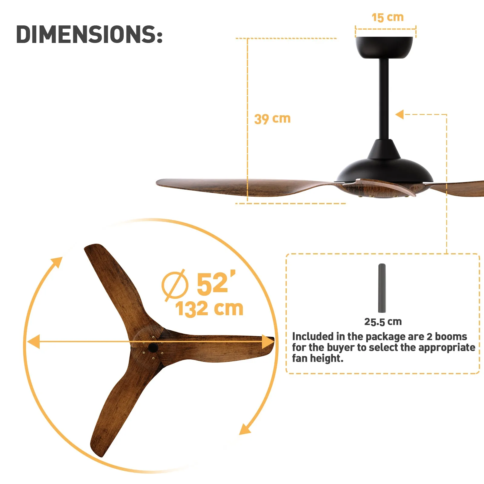 MACKAY 132cm / 52 inch 3 Blade DC Modern Ceiling Fan Walnut in Hand Painted