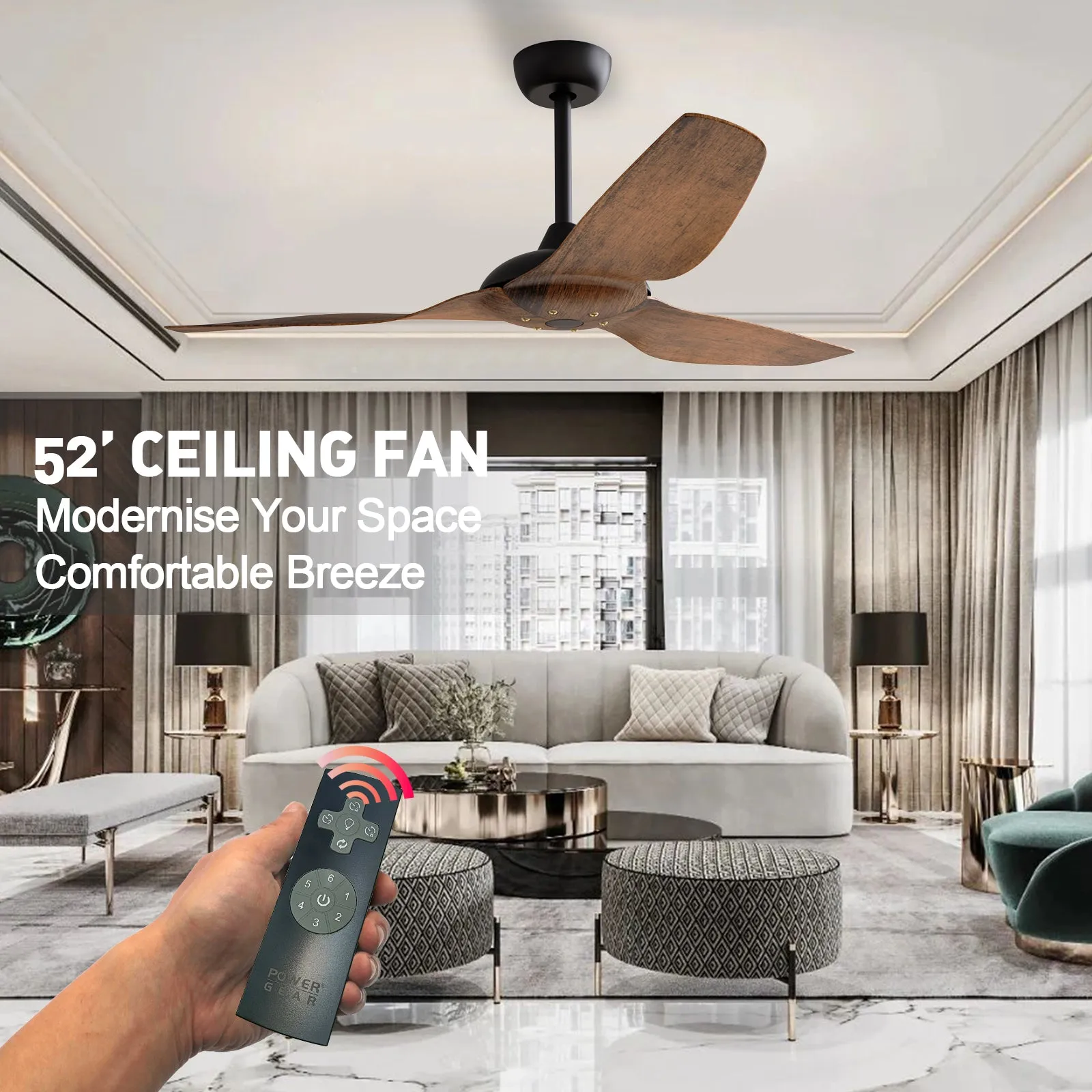 MACKAY 132cm / 52 inch 3 Blade DC Modern Ceiling Fan Walnut in Hand Painted