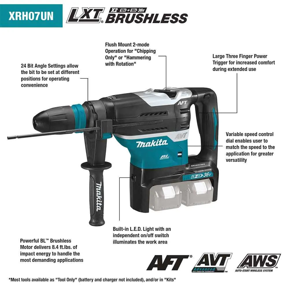 Makita XRH07ZKUN 18V X2 36V LXT 1-9/16" Brushless AVT Rotary Hammer - Bare Tool