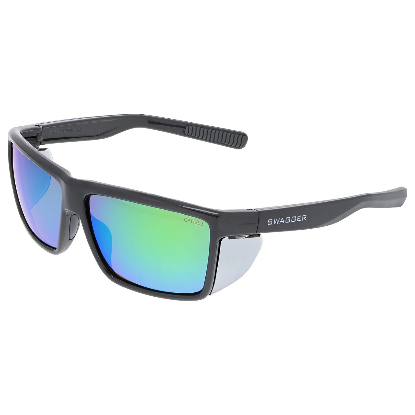 MCR Safety Swagger SR2 Safety Glasses - Charcoal Frame - Polarized Green Mirror Lens - SR22BGZ