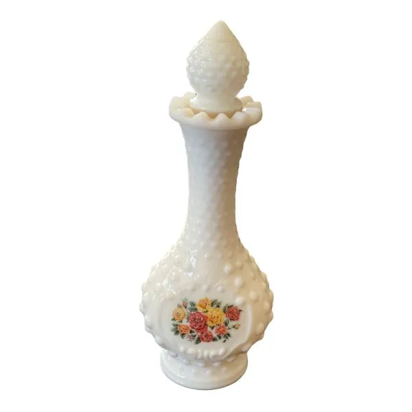 Milk Glass Hobnail Floral Perfume Bottle