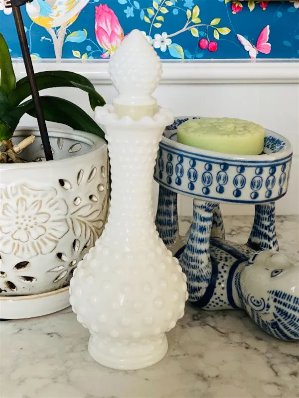 Milk Glass Hobnail Floral Perfume Bottle