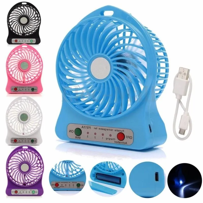 Mini Fan Portable 3 Gear Speed Cooling Fan Mini USB LED Fan Li-ion Rechargeable Multi functional Fan