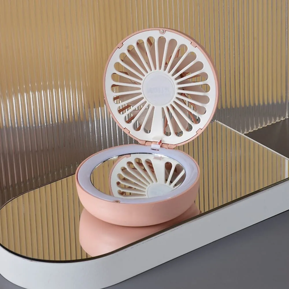 Mini Rechargeable Folding Cooler Fan With Makeup Mirror