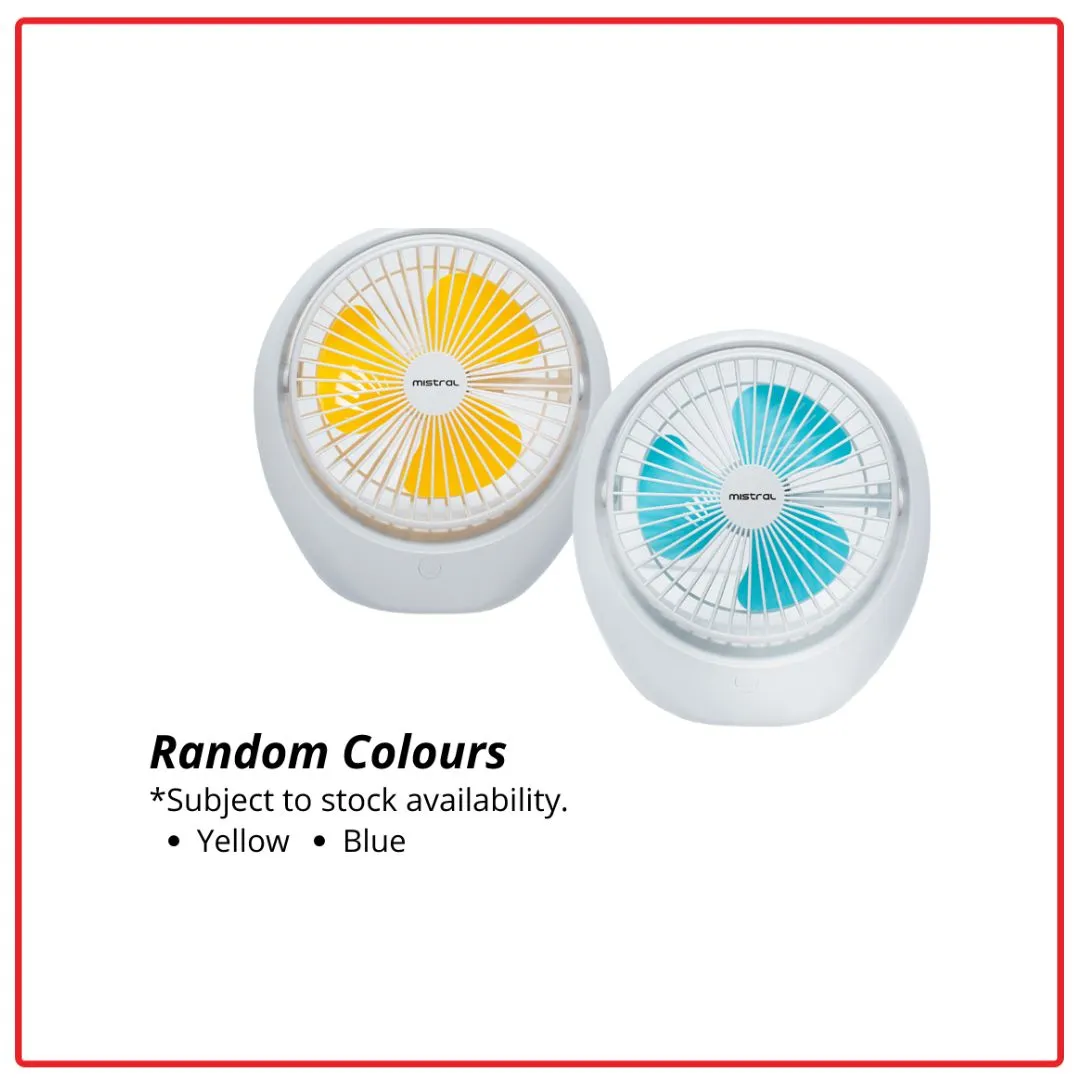 Mistral MRF65 (Random Colours) 3 Wind Speed Mini Rechargeable Fan