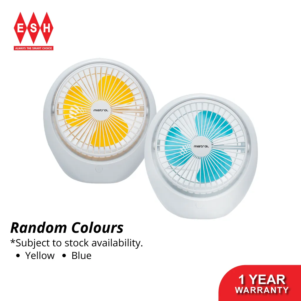 Mistral MRF65 (Random Colours) 3 Wind Speed Mini Rechargeable Fan