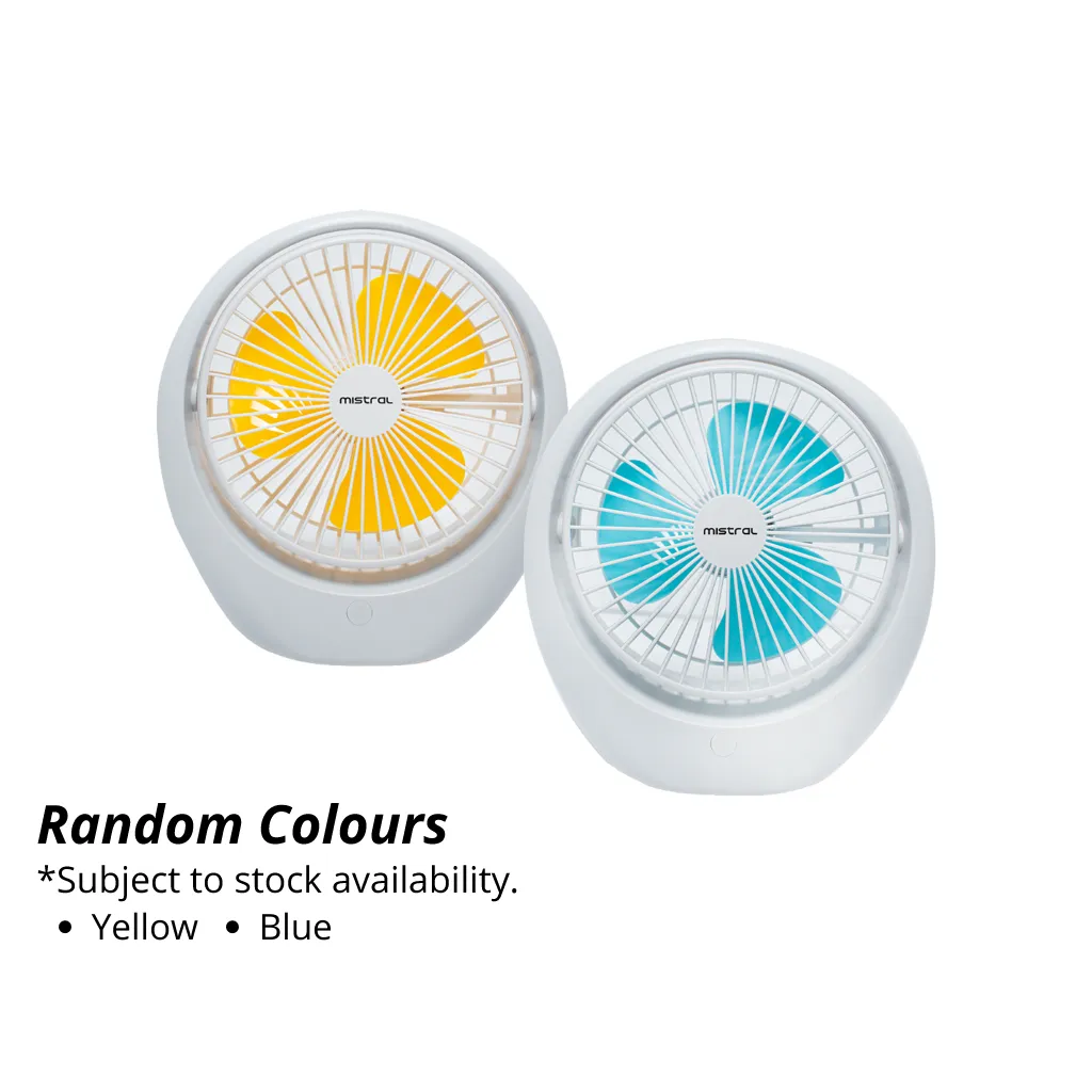 Mistral MRF65 (Random Colours) 3 Wind Speed Mini Rechargeable Fan