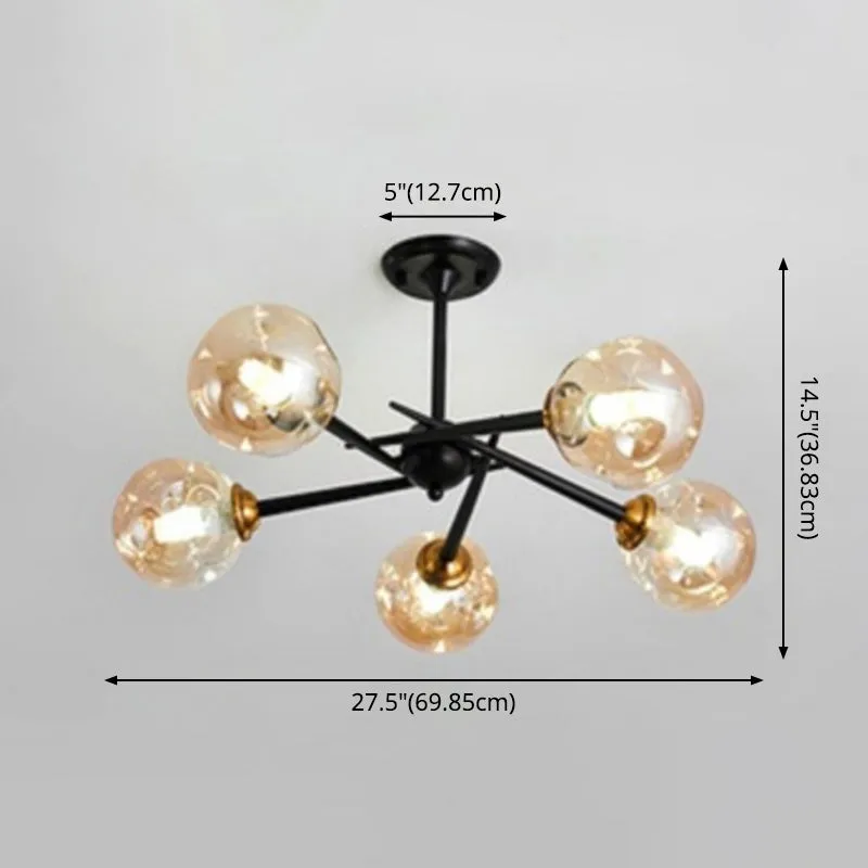 Modern Chic Multi-Light Glass Ball Chandelier - Black Wrought Iron Body - Living Room Hanging Light