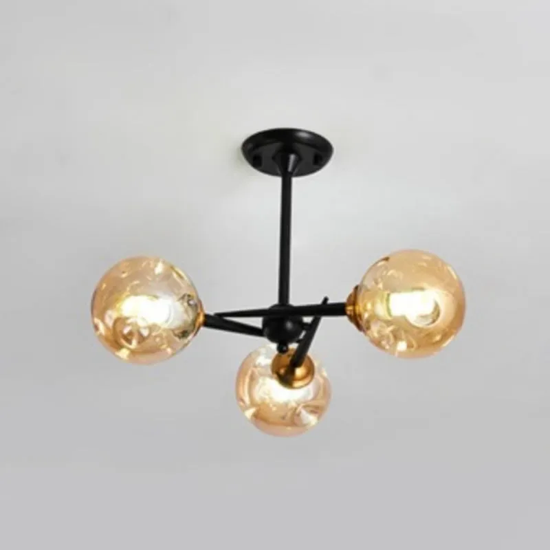 Modern Chic Multi-Light Glass Ball Chandelier - Black Wrought Iron Body - Living Room Hanging Light