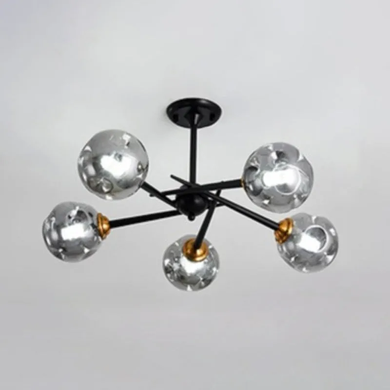 Modern Chic Multi-Light Glass Ball Chandelier - Black Wrought Iron Body - Living Room Hanging Light