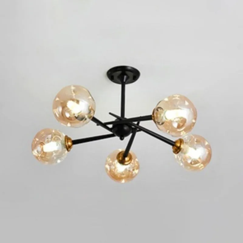 Modern Chic Multi-Light Glass Ball Chandelier - Black Wrought Iron Body - Living Room Hanging Light